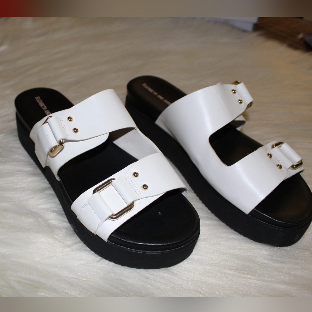 Elizabeth & James White Platform Adjustable Double Buckle Slide Clematis Sandals - Picture 6 of 11